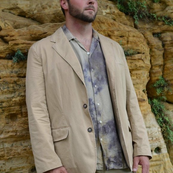 Polo Ralph Lauren Shirt Khaki Brown Silk Linen medium Large beige safari camo - Picture 6 of 7